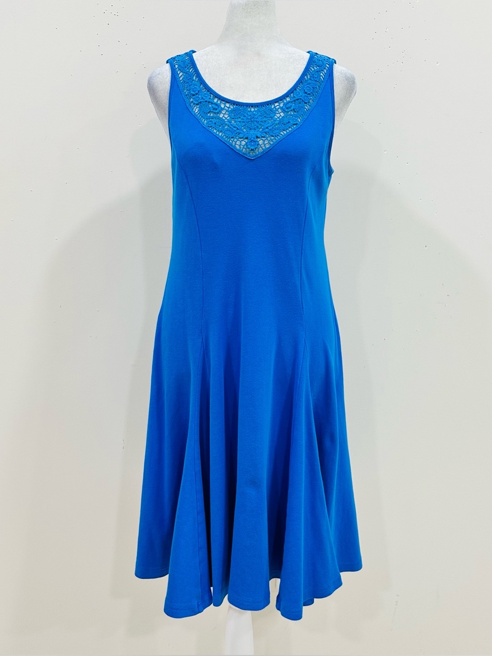 Ralph Lauren Blue Lace Floral Sleeveless Cotton Long Dress Size M